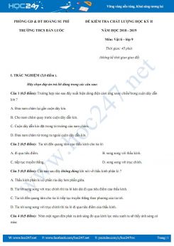 Đề thi HK2 môn Vật lý 9 năm 2019 có đáp án hướng dẫn trường THCS Bản Luốc