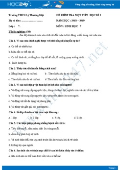 Đề kiểm tra 1 tiết HK1 môn Sinh học 7 năm 2018-2019 - Trường THCS Lý Thường Kiệt có đáp án
