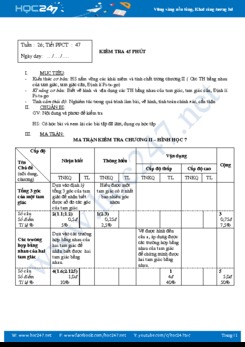 Ma trận và đề kiểm tra Chương 1 Hình học 7 Trường THCS Phan Đình Phùng có đáp án
