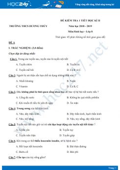 Đề kiểm tra 1 tiết HK2 môn Sinh học 8 - Trường THCS Dương Thùy có đáp án