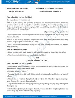 Đề thi HK1 môn Ngữ văn lớp 8 năm 2018-2019, Phòng GD&ĐT Sơn Dương
