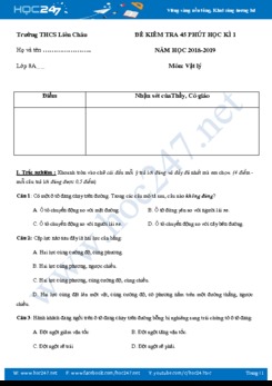Đề kiểm tra 45 phút HK1 môn Vật lý 8 năm 2018-2019 trường THCS Liên Châu