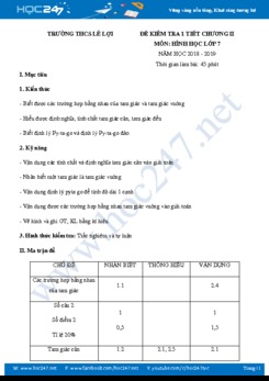 Ma trận và đề kiểm tra Chương 1 Hình học 7 năm 2018 Trường THCS Lê Lợi có đáp án