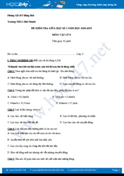 Đề kiểm tra giữa HK1 môn Vật lý 8 năm 2018-2019 trường THCS Hải Thành