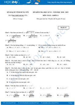 Đề thi HK2 môn Toán 11 Trường THPT Hưng Yên năm học 2018 - 2019