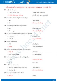 Câu hỏi trắc nghiệm ôn tập Chương V Sinh học 7 có đáp án