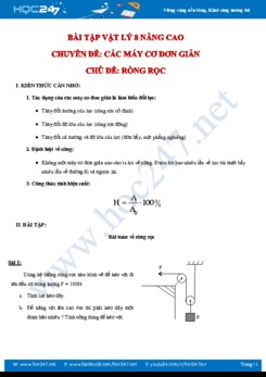 Các bài tập nâng cao chủ đề Ròng rọc môn Vật lý 8 có đáp án