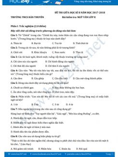 Đề thi giữa HK2 môn Ngữ văn lớp 8 năm 2017-2018, Trường THCS Hàn Thuyên