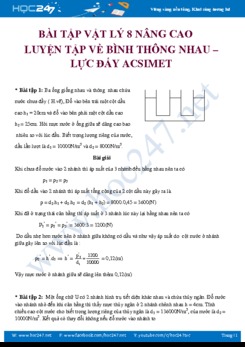 Các bài tập nâng cao về Bình thông nhau- Lực đẩy Ác-si-mét môn Vật lý 8 có đáp án