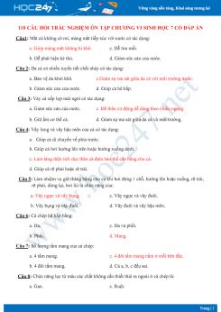 110 Câu hỏi trắc nghiệm ôn tập Chương VI Sinh học 7 có đáp án