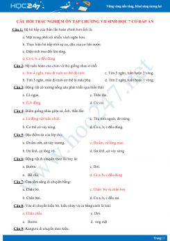 Câu hỏi trắc nghiệm ôn tập Chương VII Sinh học 7 có đáp án