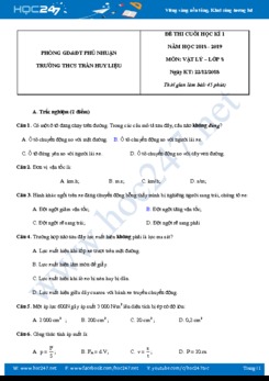 Đề thi Học kì 1 năm học 2018-2019 môn Vật lý 8 trường THCS Trần Huy Liệu