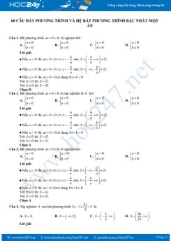 60 câu trắc nghiệm bất phương trình và hệ bất phương trình bậc nhất một ẩn lớp 10 có đáp án