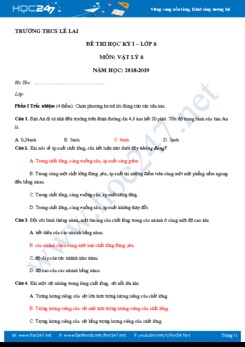Đề kiểm tra HK1 môn Vật lý 8 năm học 2018-2019 trường THCS Lê Lai