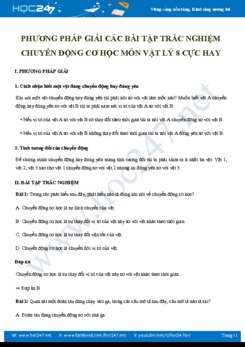 Phương pháp giải các bài tập trắc nghiệm Chuyển động cơ học môn Vật Lý 8 cực hay