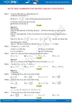 60 câu trắc nghiệm ôn tập Chương 3 Đại số và Giải tích 11 có đáp án