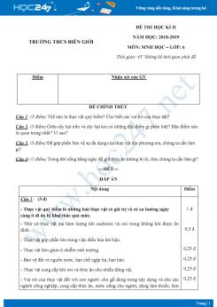 Đề thi HK2 môn Sinh học lớp 6 năm 2018-2019 - Trường THCS Biên Giới có đáp án