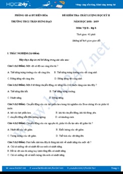 Đề kiểm tra chất lượng HK2 môn Vật lý 8 trường THCS Trần Hưng Đạo năm 2019
