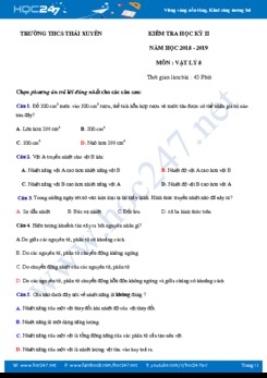 Đề thi trắc nghiệm Học kì 2 môn Vật lý 8 năm 2019 trường THCS Thái Xuyên