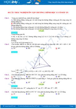 40 câu trắc nghiệm ôn tập Chương 3 Hình học 11 có đáp án chi tiết