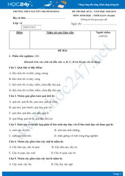 Đề thi HK2 môn Sinh học lớp 6 năm 2018-2019 - Trường THCS Nguyễn Thị Minh Khai có đáp án