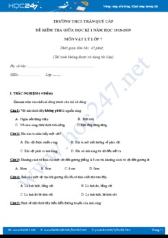 Đề kiểm tra giữa HK1 môn Vật lý 7 năm 2018-2019 trường THCS Trần Quý Cáp