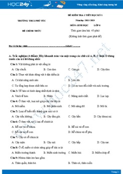 Đề kiểm tra 1 tiết HK1 môn Sinh học lớp 6 năm 2018-2019 - Trường THCS Phú Túc có đáp án