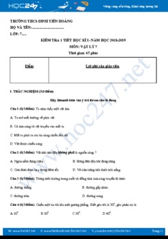 Đề kiểm tra 1 tiết HK1 năm học 2018-2019 môn Vật lý 7 trường THCS Đinh Tiên Hoàng