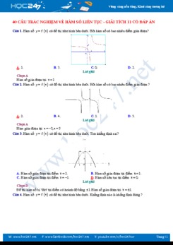 40 câu trắc nghiệm về Hàm số liên tục - Giải tích 11 có đáp án chi tiết