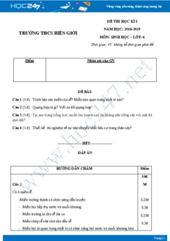 Đề thi HK1 môn Sinh học lớp 6 năm 2018-2019 - Trường THCS Biên Giới có đáp án
