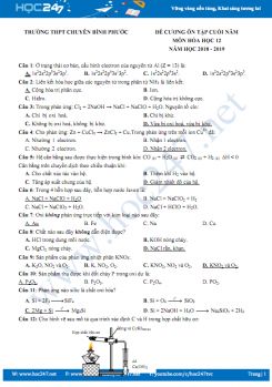 Đề cương ôn tập cuối năm môn Hóa 12 năm học 2018 - 2019 Trường THPT Bình Phước
