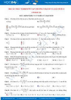 100 câu trắc nghiệm ôn tập kiểm tra Chương 5 Đại số và Giải tích 11 có đáp án