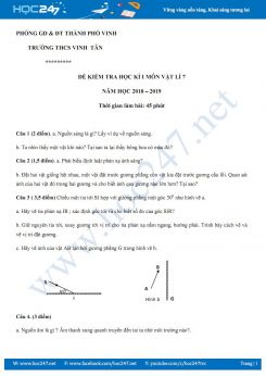 Đề kiểm tra HK1 môn Vật lý 7 năm 2018-2019 trường THCS Vinh Tân có đáp án