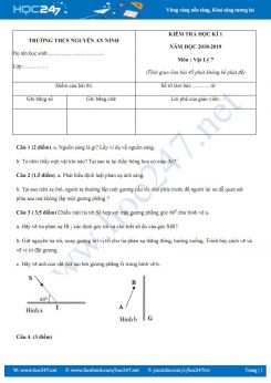 Đề thi Học kì 1 môn Vật lý 7 năm 2018- 2019 Trường THCS Nguyễn An Ninh