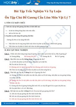 Bài tập trắc nghiệm và tự luận ôn tập chủ đề Gương cầu lõm môn Vật lý 7