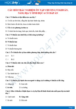 Câu hỏi trắc nghiệm ôn tập chương Vi khuẩn, nấm, địa y Sinh học 6 có đáp án