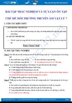 Bài tập trắc nghiệm và tự luận ôn tập chủ đề Môi trường truyền âm Vật lý 7