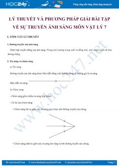 Lý thuyết và phương pháp giải bài tập về Sự truyền ánh sáng môn Vật lý 7