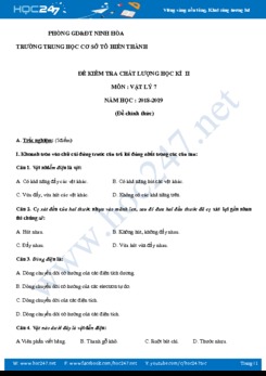 Đề kiểm tra Học kì 2 môn Vật lý 7 năm 2018- 2019 trường THCS Tô Hiến Thành
