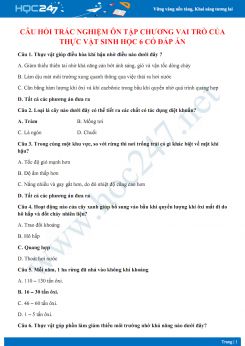 Câu hỏi trắc nghiệm ôn tập chương Vai trò của thực vật Sinh học 6 có đáp án