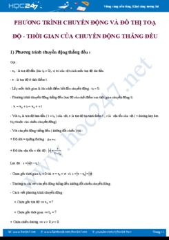 Phương trình chuyển động và Đồ thị toạ độ - thời gian của Chuyển động thẳng đều