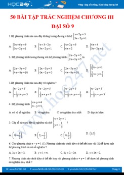 50 câu trắc nghiệm Ôn tập Chương 3 Đại số 9