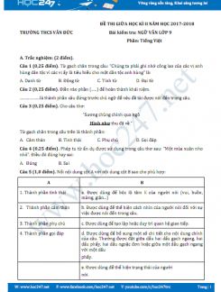 Đề thi giữa HK2 môn Ngữ văn lớp 9 năm 2017-2018, Trường THCS Văn Đức