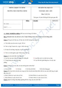 Đề kiểm tra HK1 môn Vật lý 6 trường THCS Trường Chinh năm 2018-2109 có đáp án
