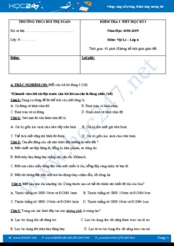 Đề kiểm tra 1 tiết HK1 môn Vật lý 6 năm 2018-2019 trường THCS Bùi Thị Xuân
