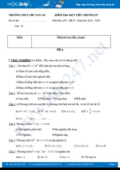 Bộ 2 đề kiểm tra 1 tiết Chương 4 Đại số 9 năm 2018 - 2019 Trường THCS Chu Văn An có đáp án