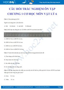 Câu hỏi trắc nghiệm ôn tập chương 1 Cơ học môn Vật lý 6 có đáp án