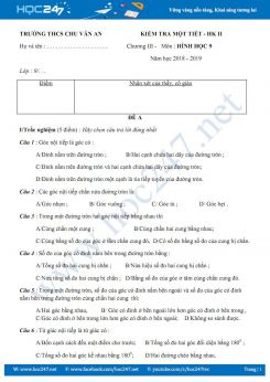 Bộ 2 đề kiểm tra 1 tiết Chương 3 Đại số 9 năm 2018-2019 Trường THCS Chu Văn An có đáp án