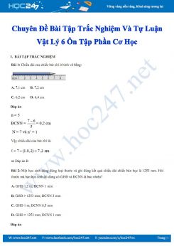 Chuyên đề Bài tập trắc nghiệm và tự luận Vật Lý 6 ôn tập phần Cơ học