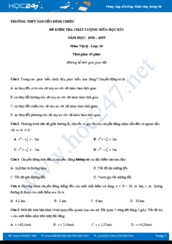 Đề kiểm tra chất lượng giữa HK1 môn Vật lý 10 năm 2018- 2019 trường THPT Nguyễn Đình Chiểu